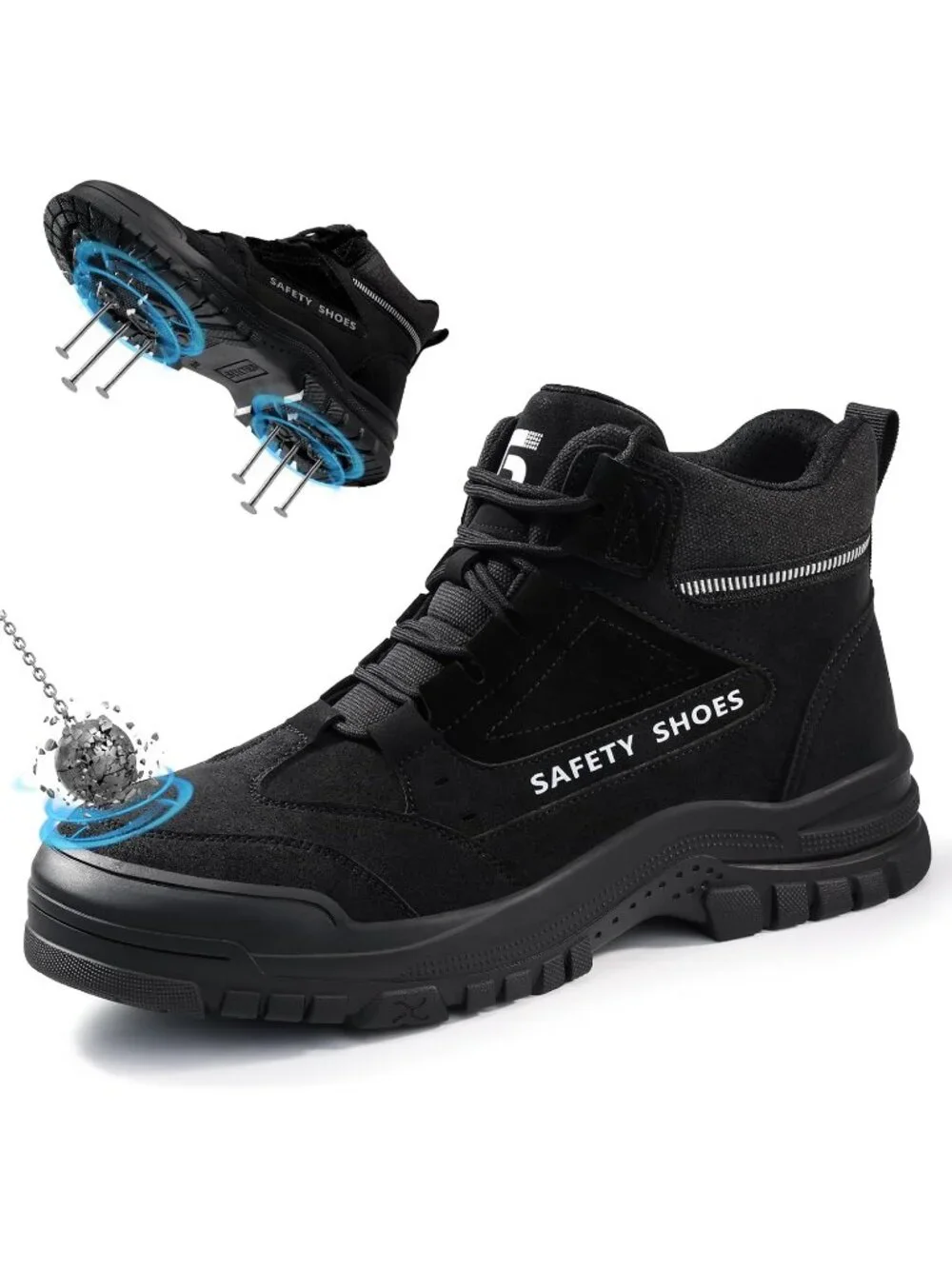 Men's Black Resistant Safety Shoes High Top Steel Toe Non Slip Hiking Boots